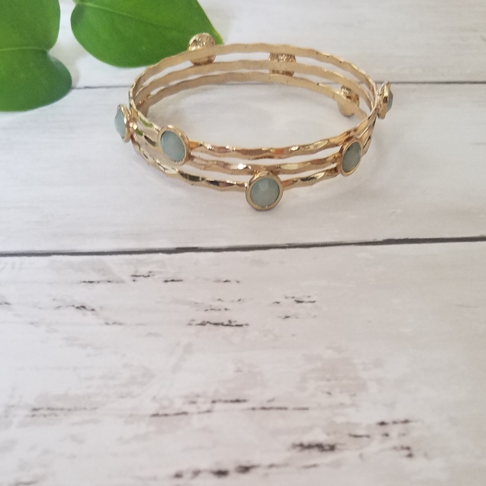 Set of 3 Gold & Light Green Bangle Bracelets